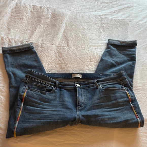 LOFT Blue Ankle Cropped Jeans with rainbow stipe - Picture 4 of 9